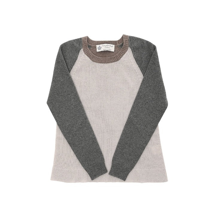 Crown of Edinburgh Cashmere - Crown of Edinburgh Cashmere Womens Round Neck Sweater COE 0016 GREY/BEIGE