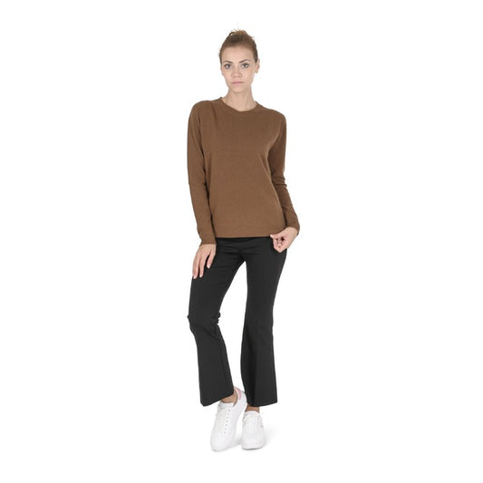 Crown of Edinburgh Cashmere - Crown of Edinburgh Cashmere Womens Round Neck Sweater COE 0014 LIGHT BROWN