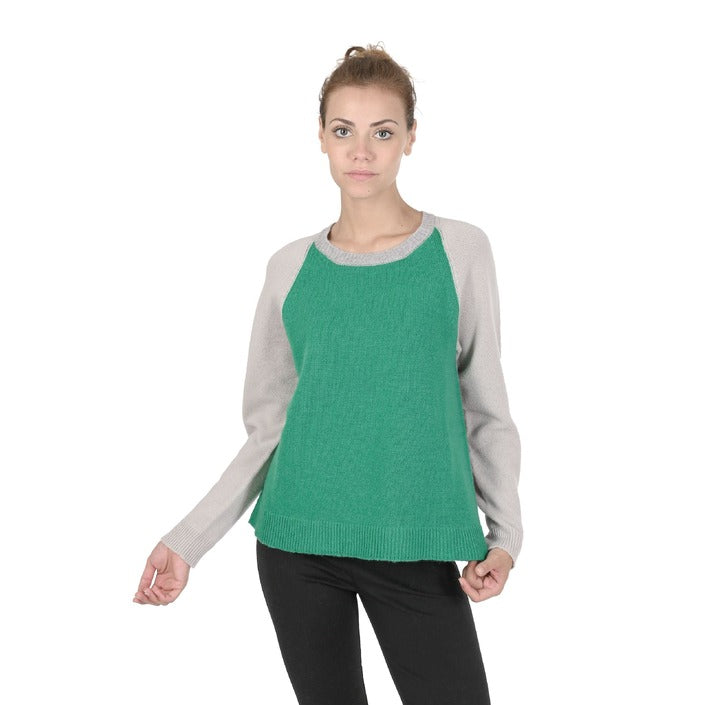 Crown of Edinburgh Cashmere - Crown of Edinburgh Cashmere Womens Round Neck Sweater COE 0016 GREEN/CREAM