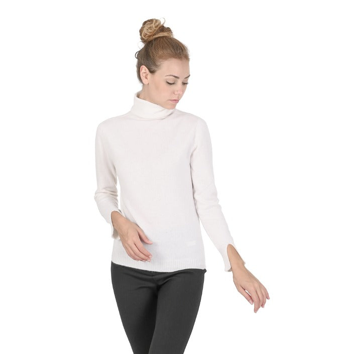 Crown of Edinburgh Cashmere - Crown of Edinburgh Cashmere Womens Turtleneck Sweater COE 0023 OFF WHITE