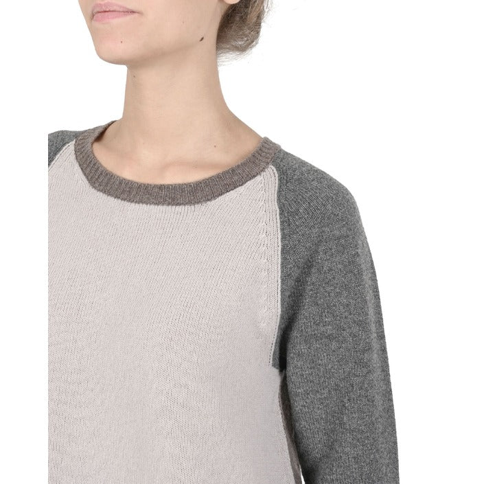 Crown of Edinburgh Cashmere - Crown of Edinburgh Cashmere Womens Round Neck Sweater COE 0016 GREY/BEIGE