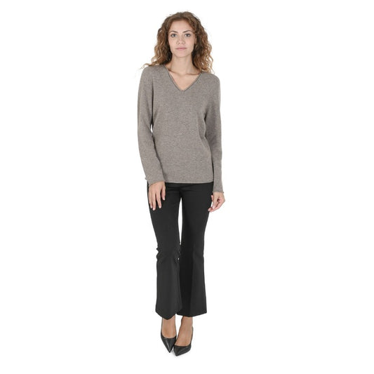 Crown of Edinburgh Cashmere - Crown of Edinburgh Cashmere Womens V Neck Sweater COE 0022 TAUPE