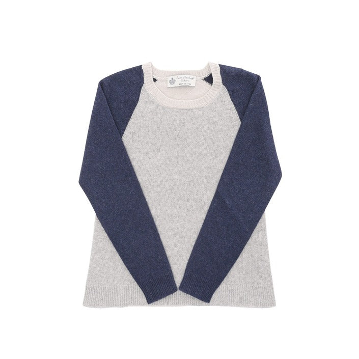 Crown of Edinburgh Cashmere - Crown of Edinburgh Cashmere Womens Round Neck Sweater COE 0016 CREAM/BLUE