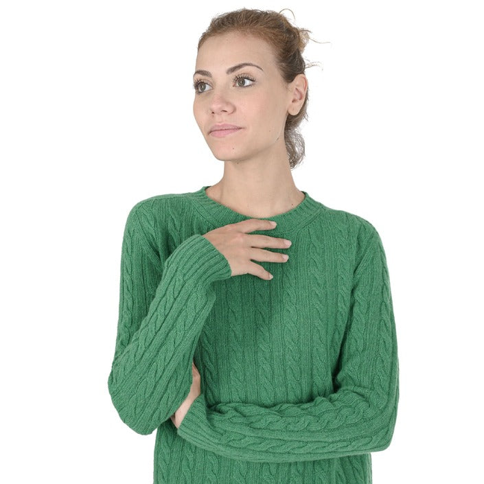 Crown of Edinburgh Cashmere - Crown of Edinburgh Cashmere Womens Round Neck Sweater COE 0033 GREEN