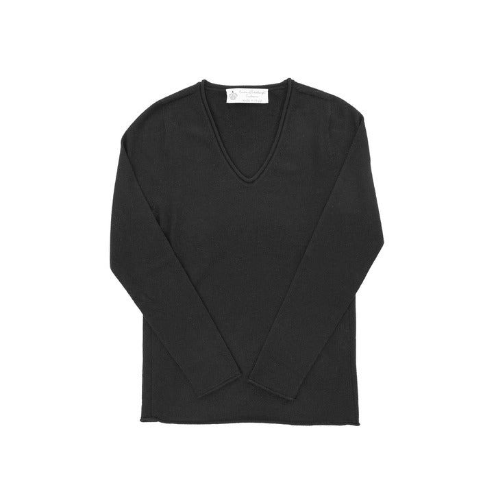 Crown of Edinburgh Cashmere - Crown of Edinburgh Cashmere Womens V Neck Sweater COE 0022 BLACK