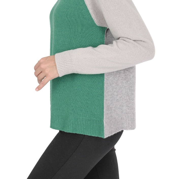 Crown of Edinburgh Cashmere - Crown of Edinburgh Cashmere Womens Round Neck Sweater COE 0016 GREEN/CREAM