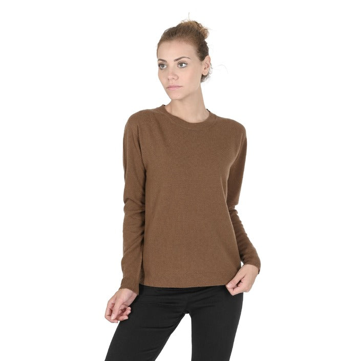 Crown of Edinburgh Cashmere - Crown of Edinburgh Cashmere Womens Round Neck Sweater COE 0014 LIGHT BROWN