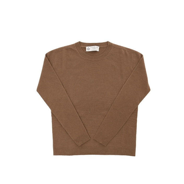 Crown of Edinburgh Cashmere - Crown of Edinburgh Cashmere Womens Round Neck Sweater COE 0014 LIGHT BROWN