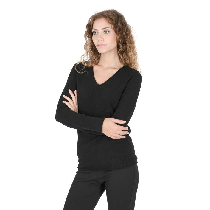 Crown of Edinburgh Cashmere - Crown of Edinburgh Cashmere Womens V Neck Sweater COE 0022 BLACK