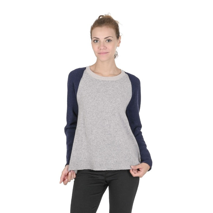 Crown of Edinburgh Cashmere - Crown of Edinburgh Cashmere Womens Round Neck Sweater COE 0016 CREAM/BLUE